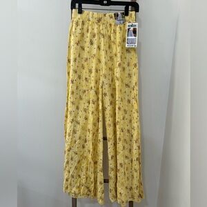Rewash Yellow Floral Wide-Leg Pull-On Pants Women’s Size S NWT Lightweight Flowy